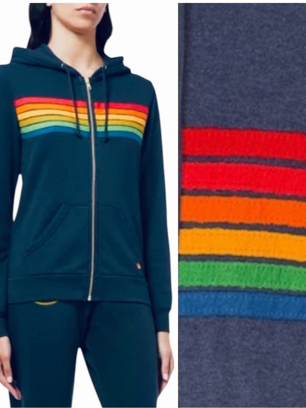 Aviator Nation Rare 6-Stripe Zip Hoodie Blue Large